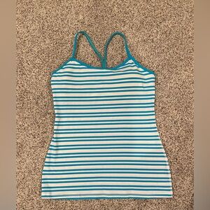 Lululemon Size 8 - Power Y back Striped teal and white Tank